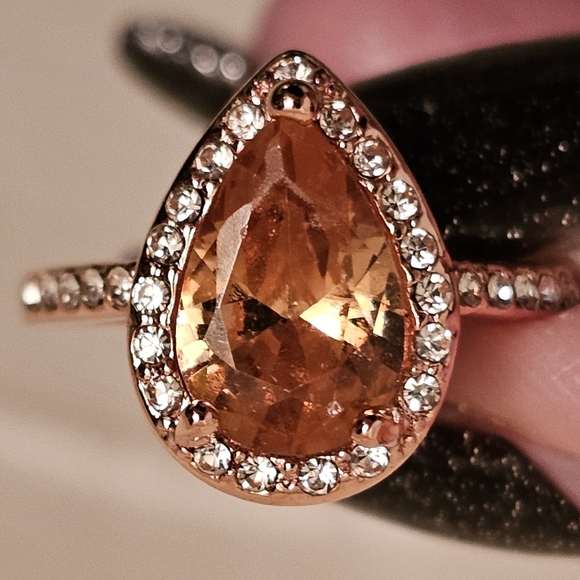 NIB 14K Rose Gold Vermeil 3ct Peach Morganite Halo Ring